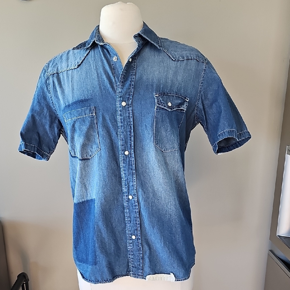 CHIOPANIC TYPY Japanese Western Blue Vintage Style Denim Shirt Sz L